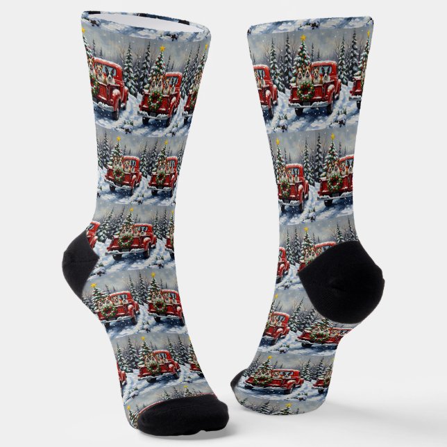 Bull Terrier Christmas Red Truck Holiday Socken (Gewinkelt)