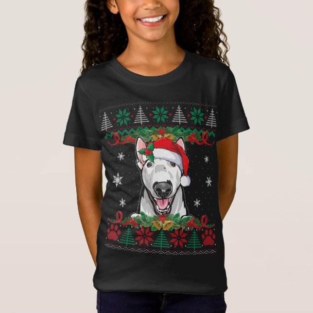Bull Terrier Christmas Santa Ugly Sweater Hund Lie T-Shirt (Vorderseite)