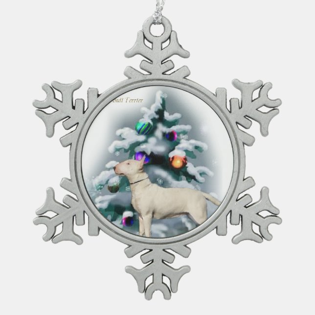Bull Terrier Christmas Schneeflocken Zinn-Ornament (Vorderseite)