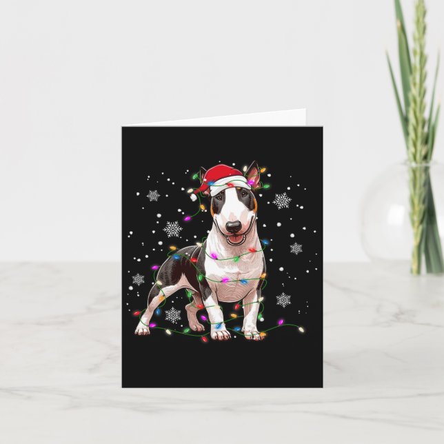 Bull Terrier Christmas Sweater Dog Xmas Lights Tre Karte (Vorderseite)