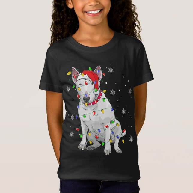 Bull Terrier Christmas Sweater Dog Xmas Lights Tre T-Shirt (Vorderseite)