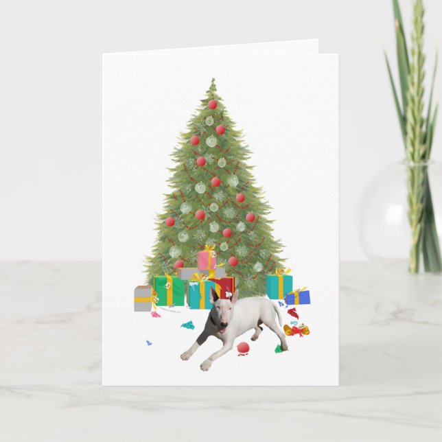 Bull Terrier Christmas Tree Feiertagskarte (Vorderseite)