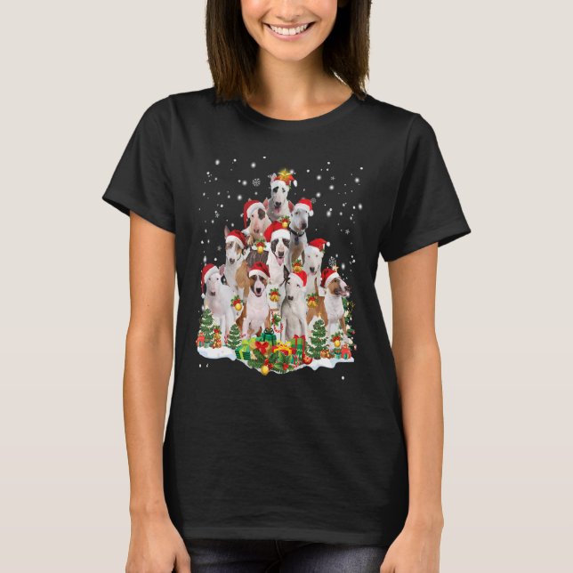 Bull Terrier Christmas Tree Weihnachtsmannmütze Do T-Shirt (Vorderseite)