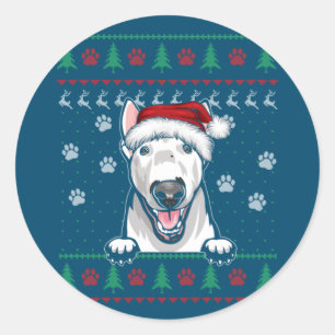 Bull Terrier Christmas Ugly Sweater Funny Dog Lieb Runder Aufkleber