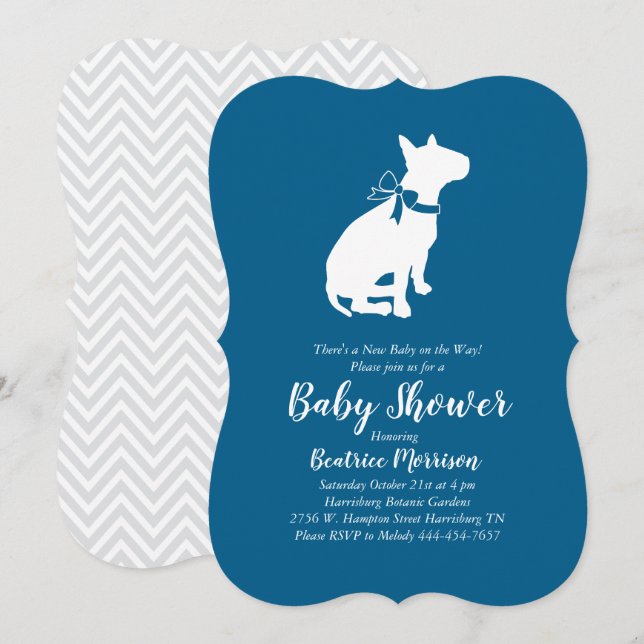 Bull Terrier Dog Baby Shower Blue Boy Einladung (Vorne/Hinten)