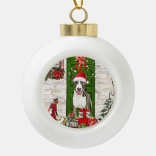 Bull Terrier Dog Christmas Keramik Kugel-Ornament