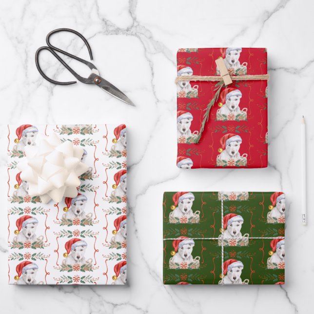 Bull Terrier Dog Christmas Pattern Geschenkpapier Set (Vorderseite)