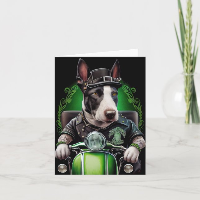 Bull Terrier Dog Fahrrad St. Patrick's Day Karte (Vorderseite)