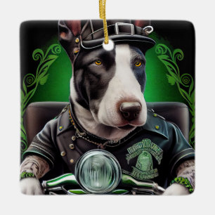 Bull Terrier Dog Fahrrad St. Patrick's Day Keramikornament