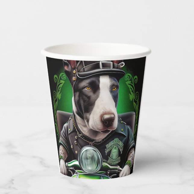 Bull Terrier Dog Fahrrad St. Patrick's Day Pappbecher (Vorderseite)