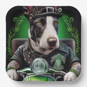 Bull Terrier Dog Fahrrad St. Patrick's Day Pappteller