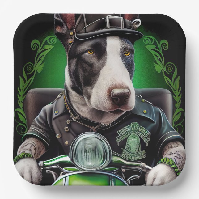 Bull Terrier Dog Fahrrad St. Patrick's Day Pappteller (Vorderseite)