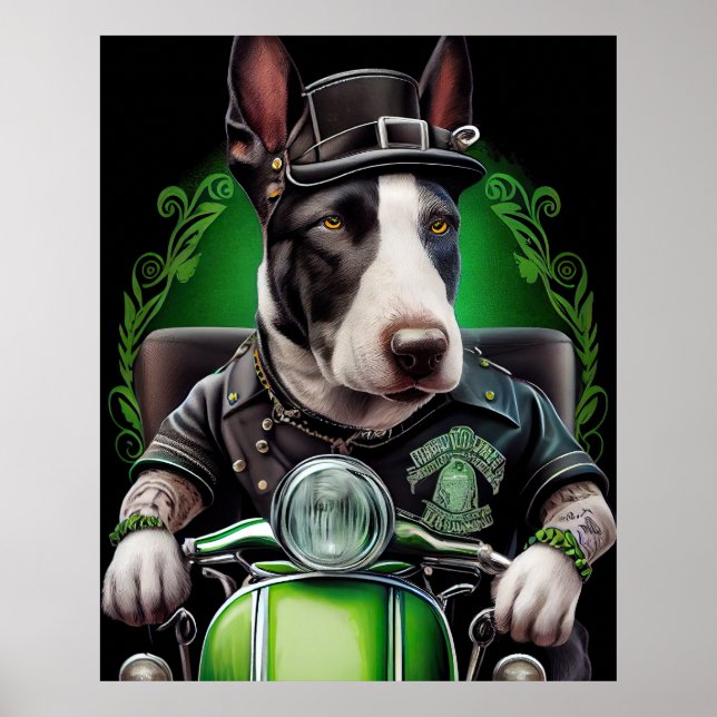 Bull Terrier Dog Fahrrad St. Patrick's Day Poster (Vorne)