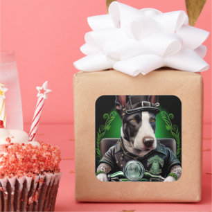 Bull Terrier Dog Fahrrad St. Patrick's Day Quadratischer Aufkleber