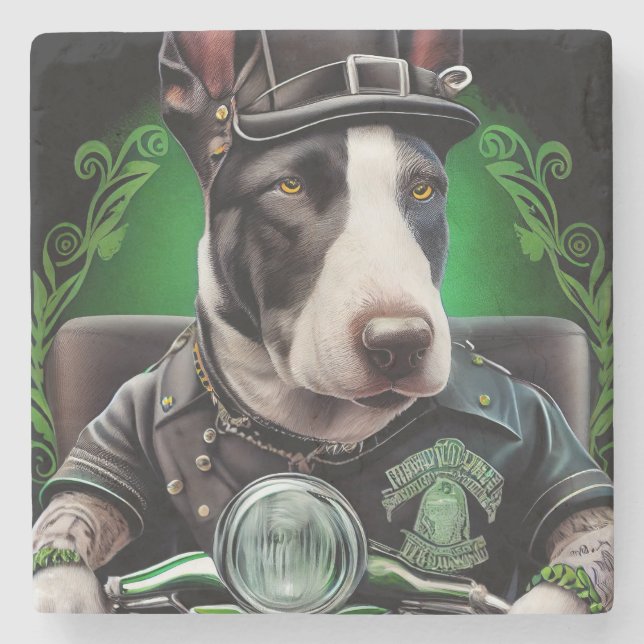 Bull Terrier Dog Fahrrad St. Patrick's Day Steinuntersetzer (Vorderseite)
