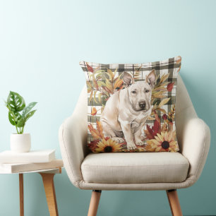 Bull Terrier Dog Fall Wasserfarben Blume Kissen