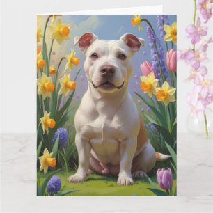 Bull Terrier Dog Frühlingsblumen Malerei Karte
