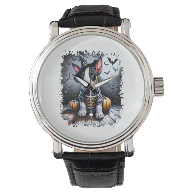 Bull Terrier Dog Halloween Armbanduhr (Vorderseite)