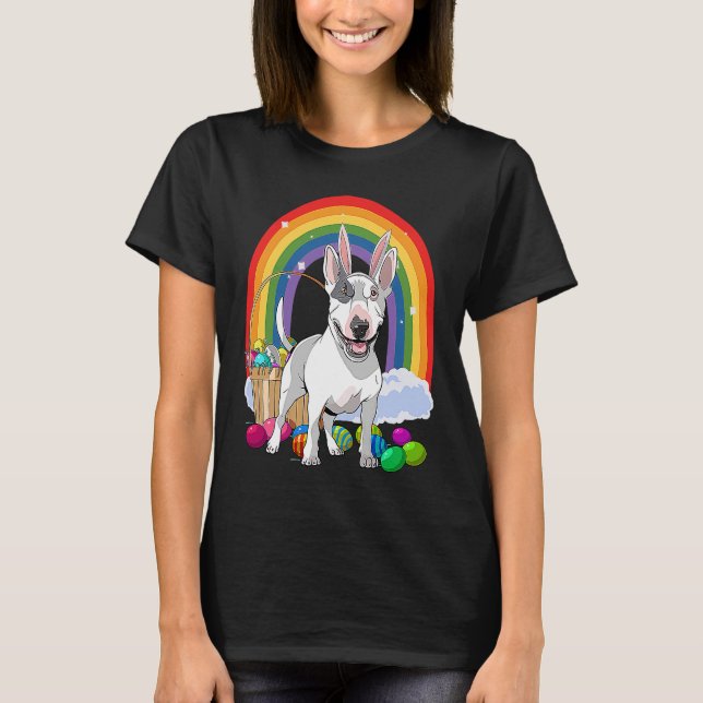 Bull Terrier Dog Happy Easter Eggs Bunny Kids T-Shirt (Vorderseite)