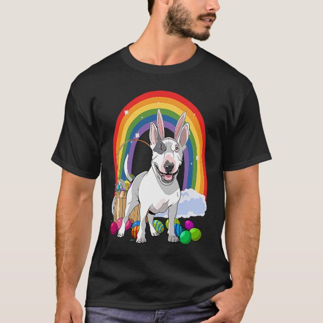 Bull Terrier Dog Happy Easter Eggs Bunny Kids T-Shirt (Vorderseite)
