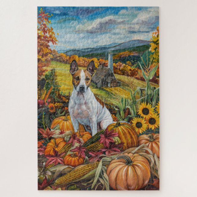 Bull Terrier Dog Herbsternte Erntedank Puzzle (Vertikal)
