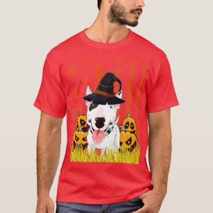 Bull Terrier Dog Hexe tanzt um Pumpkins in T-Shirt