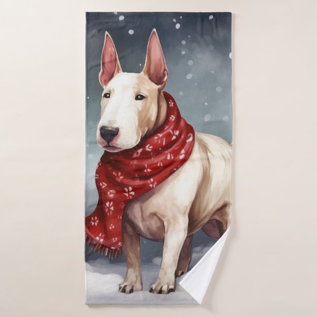 Bull Terrier Dog im Schnee Weihnachten Badhandtuch Set (Badehandtuch)