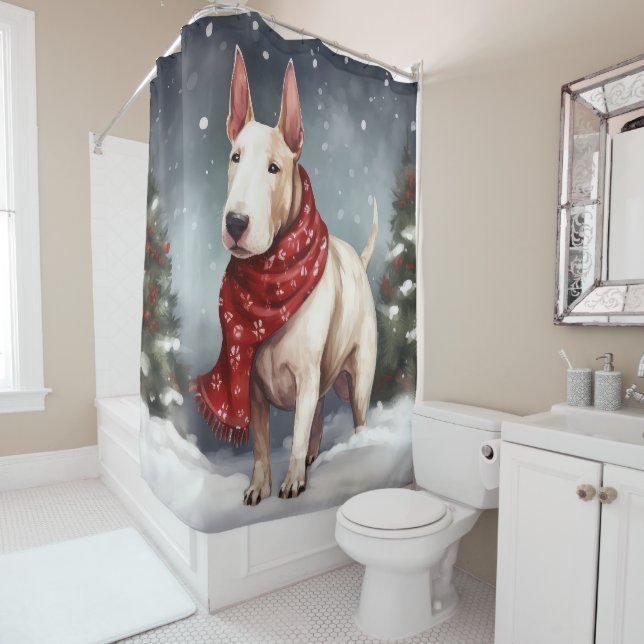 Bull Terrier Dog im Schnee Weihnachten Duschvorhang (Beispiel)