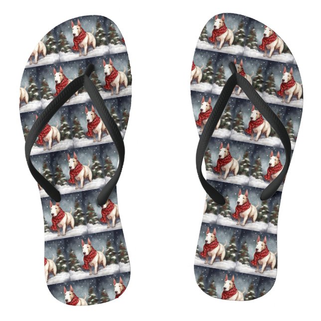 Bull Terrier Dog im Schnee Weihnachten Flip Flops (Fußbett)
