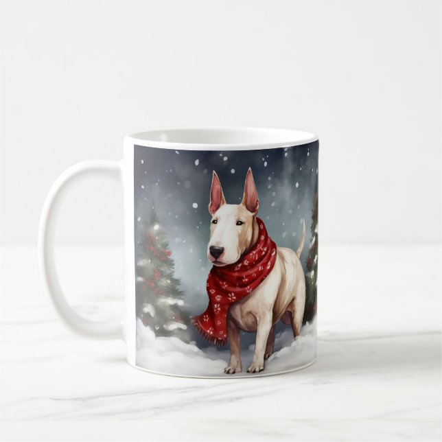 Bull Terrier Dog im Schnee Weihnachten Kaffeetasse (Links)