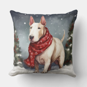 Bull Terrier Dog im Schnee Weihnachten Kissen