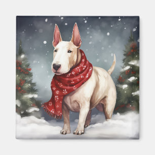 Bull Terrier Dog im Schnee Weihnachten Magnet