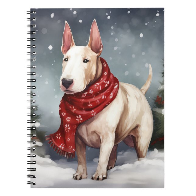 Bull Terrier Dog im Schnee Weihnachten Notizblock (Vorderseite)
