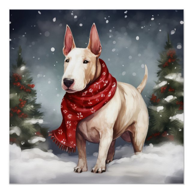 Bull Terrier Dog im Schnee Weihnachten Poster (Vorderseite)