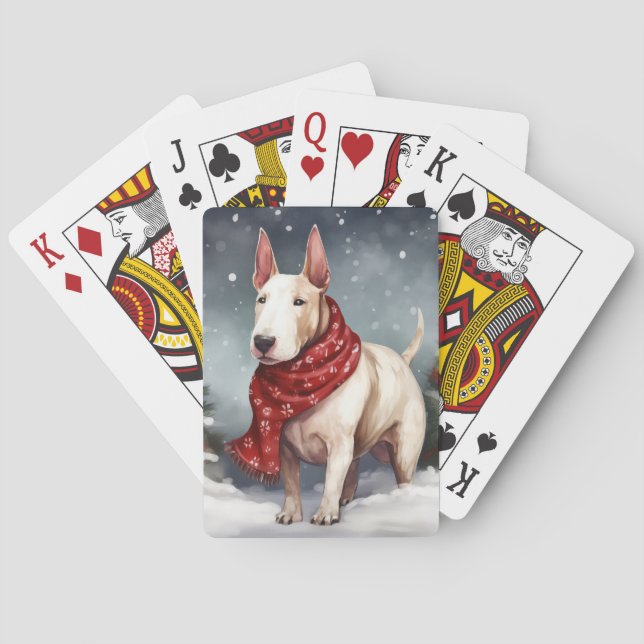 Bull Terrier Dog im Schnee Weihnachten Spielkarten (Rückseite)