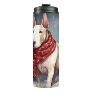 Bull Terrier Dog im Schnee Weihnachten Thermosbecher