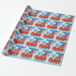 Bull Terrier Dog in Christmas Delivery Truck Schne Geschenkpapier