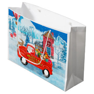 Bull Terrier Dog in Christmas Delivery Truck Schne Große Geschenktüte