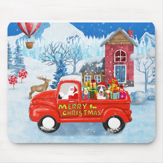 Bull Terrier Dog in Christmas Delivery Truck Schne Mousepad (Vorne)