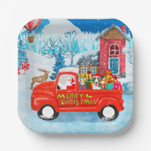 Bull Terrier Dog in Christmas Delivery Truck Schne Pappteller