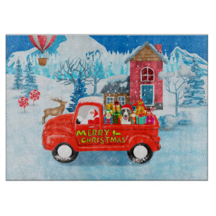 Bull Terrier Dog in Christmas Delivery Truck Schne Schneidebrett