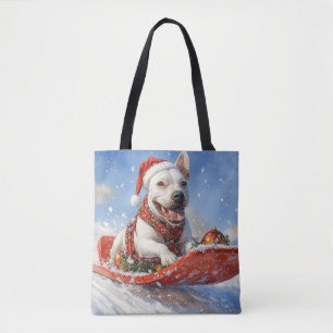 Bull Terrier Dog in Sledge Let it Schnee Weihnacht