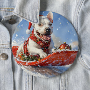 Bull Terrier Dog in Sledge Let it Schnee Weihnacht Button
