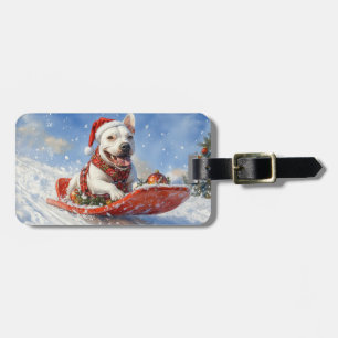 Bull Terrier Dog in Sledge Let it Schnee Weihnacht Gepäckanhänger