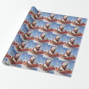 Bull Terrier Dog in Sledge Let it Schnee Weihnacht Geschenkpapier