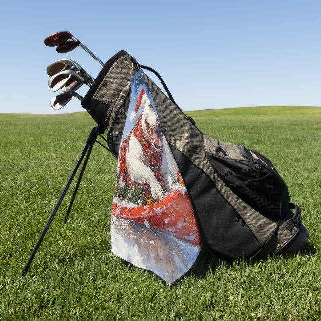 Bull Terrier Dog in Sledge Let it Schnee Weihnacht Golfhandtuch (Gras)