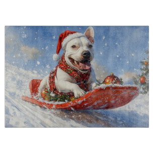 Bull Terrier Dog in Sledge Let it Schnee Weihnacht Schneidebrett