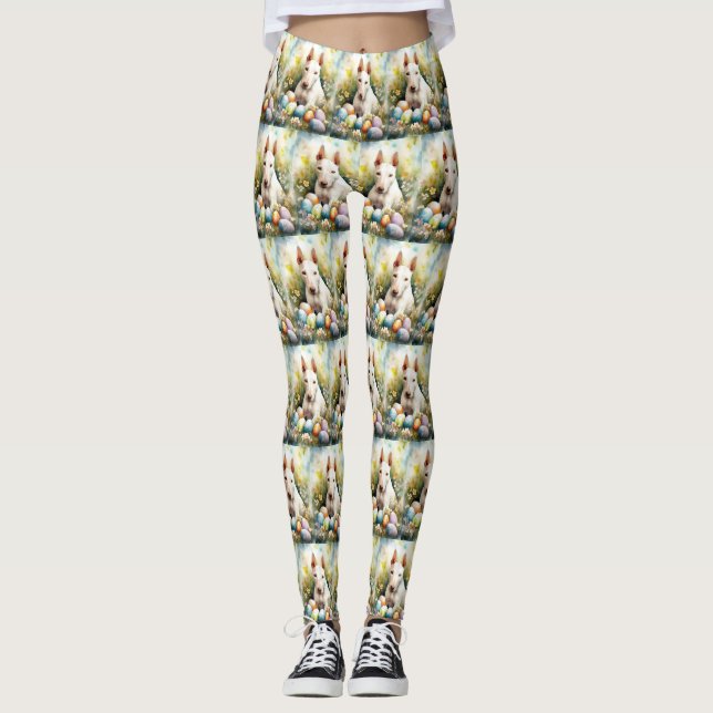 Bull Terrier Dog mit Ostereier Urlaub Leggings (Vorderseite)