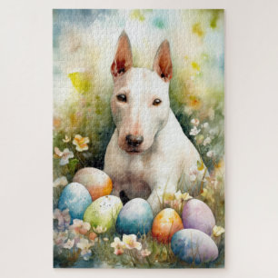 Bull Terrier Dog mit Ostereier Urlaub Puzzle