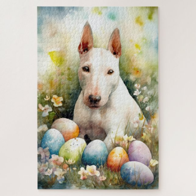 Bull Terrier Dog mit Ostereier Urlaub Puzzle (Vertikal)